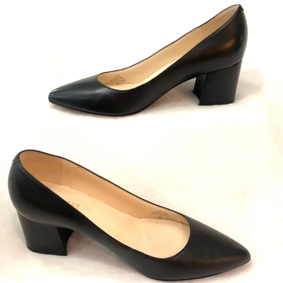 BLACK NINE WEST ISSA BLOCK HEEL MINIMALIST DRESSY COMFORT LEATHER PUMPS SZ 6M - Picture 2 of 14